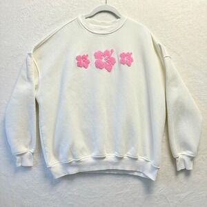 Sunkissed Coconut Sweatshirt Women Sz S Cream White Oversized Embroidered Flower